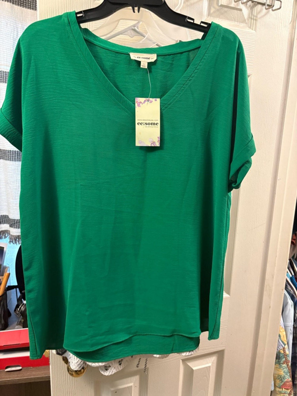 New with tags eesome V-Neck Short Sleeve Top in Green